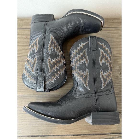 Ariat Kids Tycoon Western Black Boots Cowboy Black Aztec Stitching Kids Size 1 - Picture 8 of 10